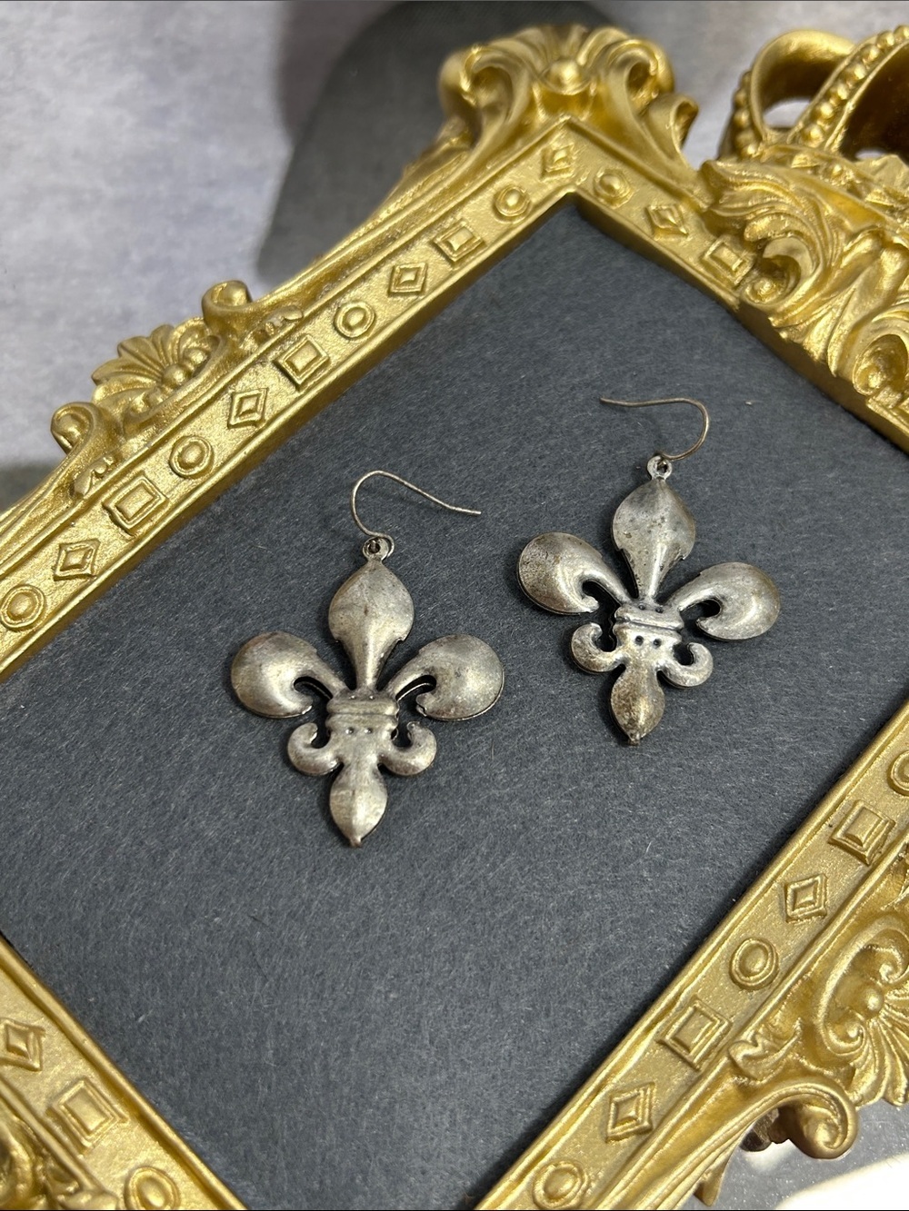 Fleur-de-Lis Statement Drop Earrings - Silver Tone